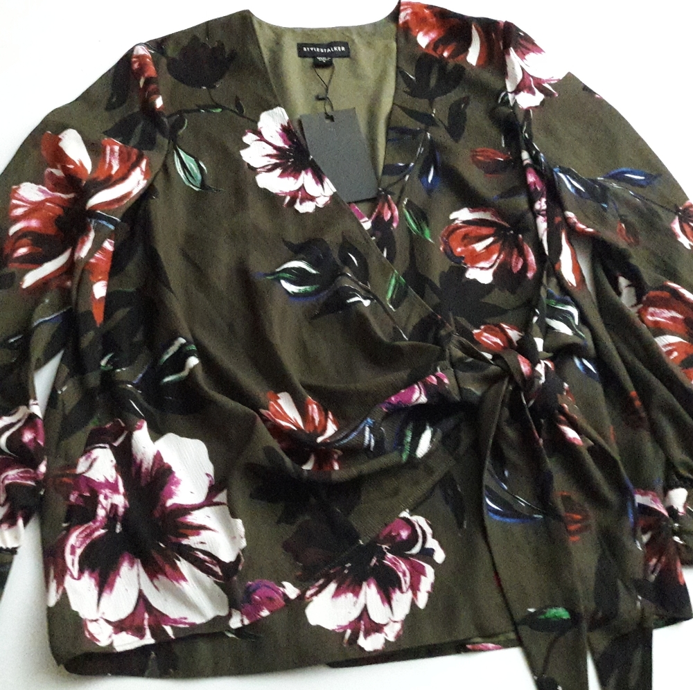 Women's Stylestalker Flower print Faux-wrap Top Sz S